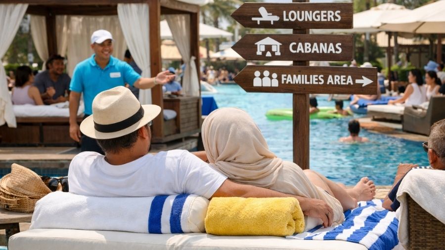 Double Occupancy Reality Sharing Towels and Loungers